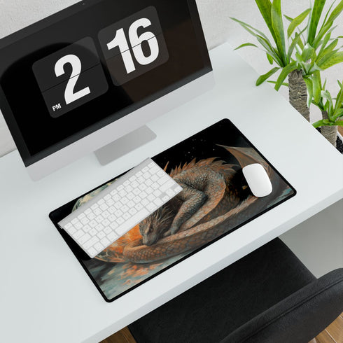 Dragon Curled Around Floating Orb — XXL Gaming Desk Mat — Gaming & Workspace Desk Setup View