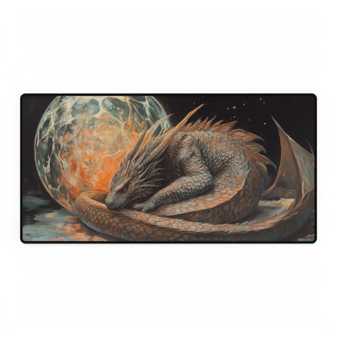 Dragon Curled Around Floating Orb — XXL Gaming Desk Mat — Full Top-Down Artwork View