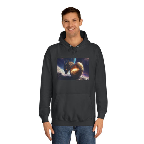 Dragon Egg Hatching in Space — Heavyweight Graphic Hoodie — Model Streetwear Fit View
