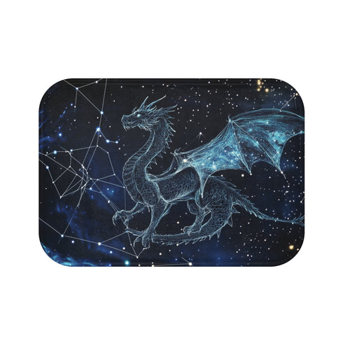 Dragon Shaped Constellation in Deep Space — 61×43 Memory Foam Bath Mat — Top-Down Velvet Microfibre Artwork View