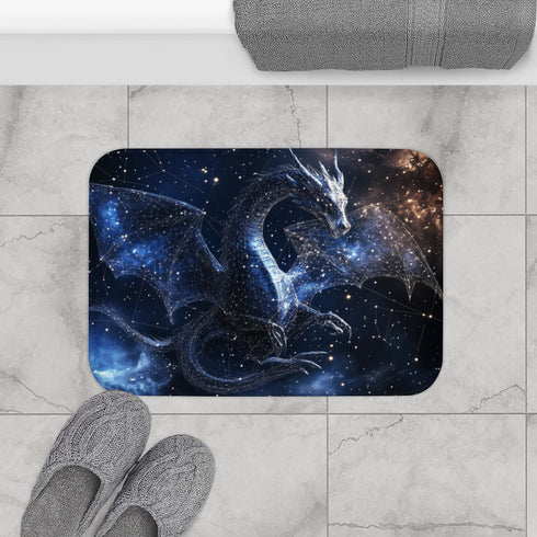 Dragon Shaped Constellation in Deep Space — 61×43 Memory Foam Bath Mat — Modern Bathroom Floor Lifestyle View