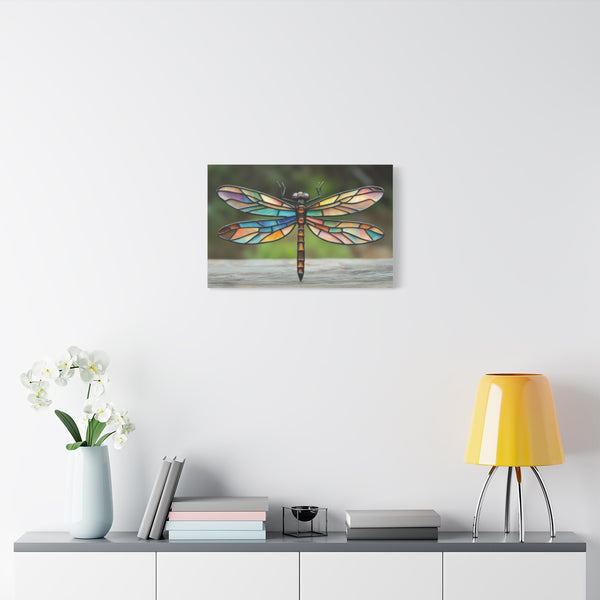 Dragonfly with Stained Glass Wings (Edition V) — Stretched Canvas Wall Art — Living Room Wall Lifestyle View