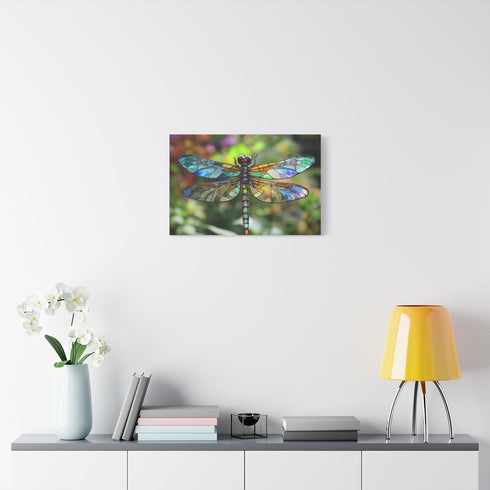 Dragonfly with Stained Glass Wings — Stretched Canvas Wall Art — Living Room Wall Lifestyle View