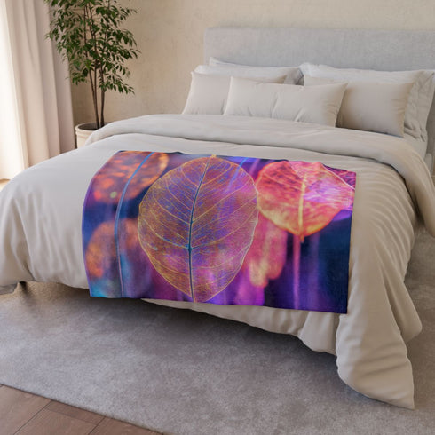 Dreamscape with Levitating Neon Leaves Plush Fleece Throw Blanket