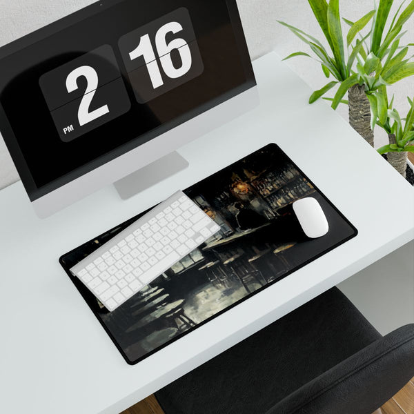 Dreary English Pub Painting (Edition III) — XXL Gaming Desk Mat — Gaming & Workspace Desk Setup View