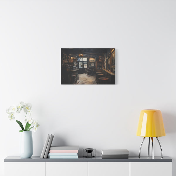 Dreary English Pub Painting (Edition IV) — Stretched Canvas Wall Art — Living Room Wall Lifestyle View