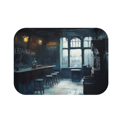 Dreary English Pub Painting Luxury Memory Foam Bath Mat - Top View