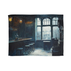 Dreary English Pub Painting — Plush Fleece Throw Blanket — Full Spread Plush Fleece Artwork View
