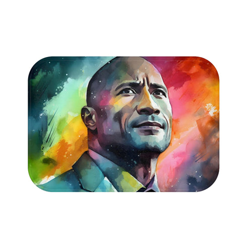 Dwayne Johnson — 61×43 Memory Foam Bath Mat — Top-Down Velvet Microfibre Artwork View