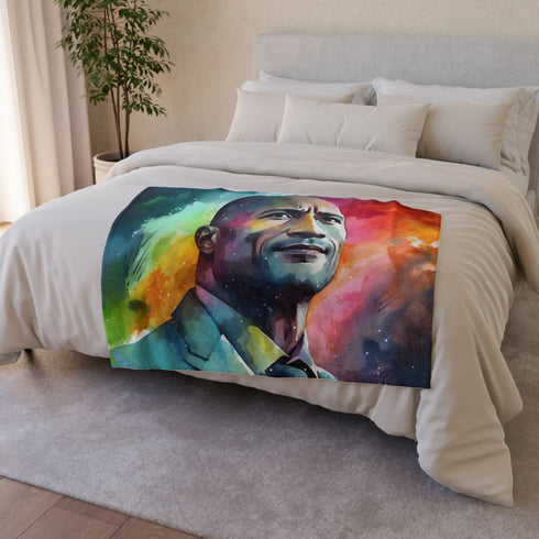 Dwayne Johnson — Plush Fleece Throw Blanket — Draped Over Sofa & Bed Lifestyle View