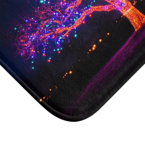 Electric Tree Rooted in the Sky — Memory Foam Bath Mat — Microfibre Texture Close-Up View