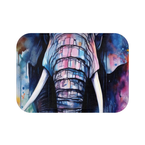 Elephant Watercolor — Non-Slip Bath Mat — Top-Down Velvet Microfibre Artwork View