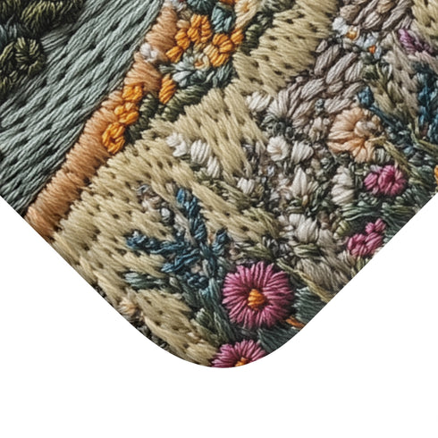 Embroidered Picture of Rolling Hills Luxury Memory Foam Bath Mat - Microfibre Texture Close-Up