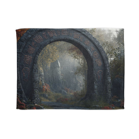 Enchanted Forest Gate with Runes (Edition II) — 50×60 Plush Throw Blanket — Full Spread Plush Fleece Artwork View