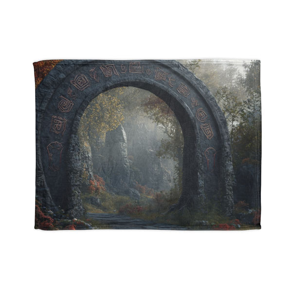 Enchanted Forest Gate with Runes (Edition II) — Plush Fleece Throw Blanket — Full Spread Plush Fleece Artwork View