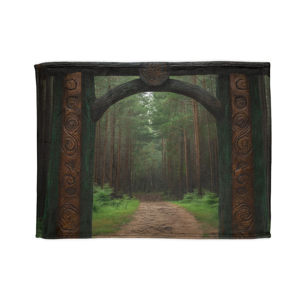 Enchanted Forest Gate with Runes (Edition III) — Plush Fleece Throw Blanket — Full Spread Plush Fleece Artwork View