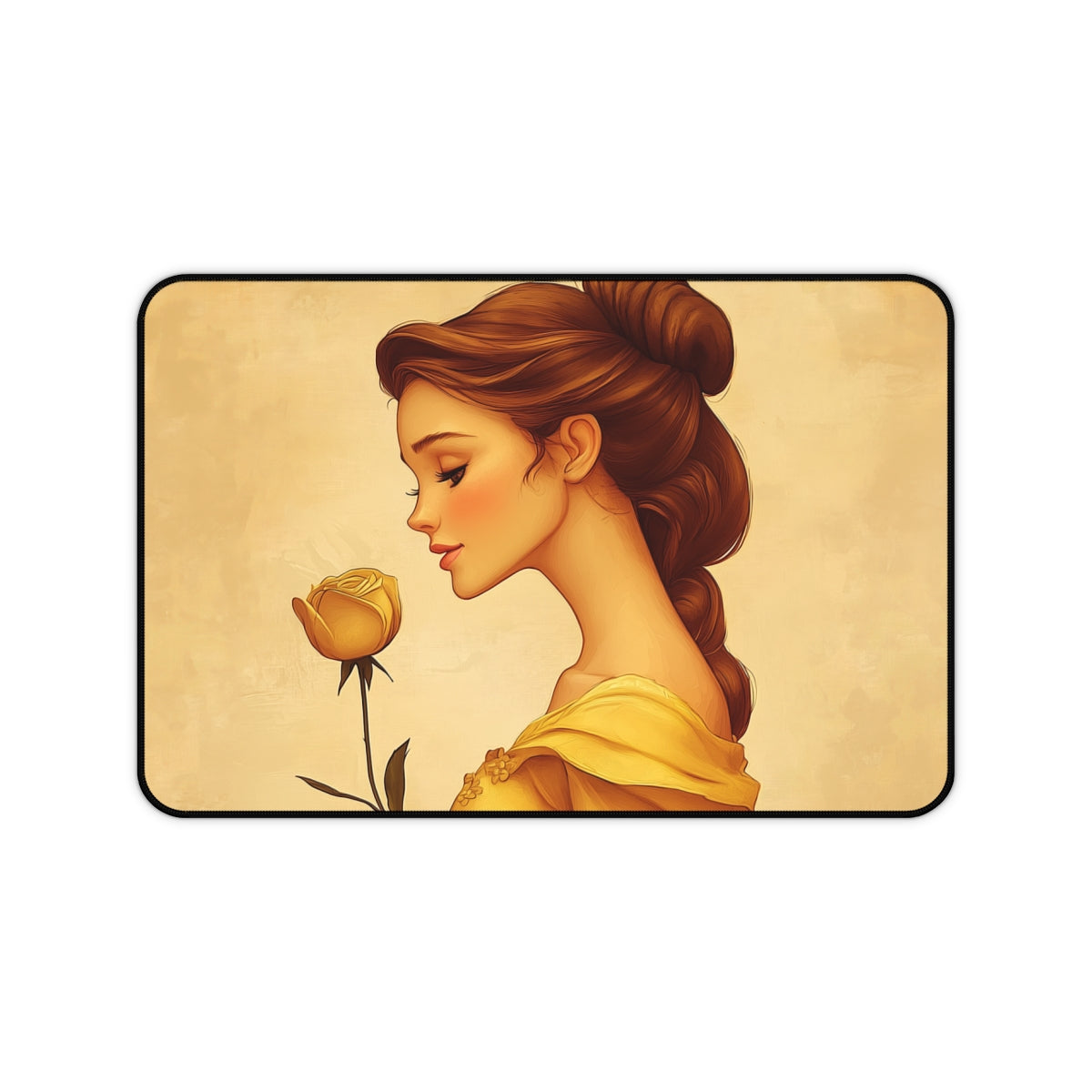 "Enchanting Beauty and the Beast Desk Mat - Add a touch of magic to your workspace with this stunning desk mat featuring Belle from Disney's Beauty and the Beast. Stay organized and inspired with this charming addition to your office or study space."