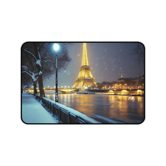 "Enchanting Paris Snow Night Desk Mat"