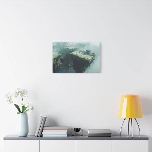 Epic Showdown on Floating Ruins (Edition III) — 24×16 Canvas Wall Art — Living Room Wall Lifestyle View