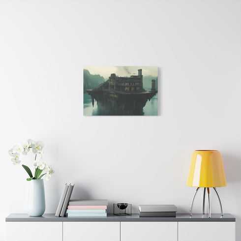 Epic Showdown on Floating Ruins (Edition IV) — 24×16 Canvas Wall Art — Living Room Wall Lifestyle View