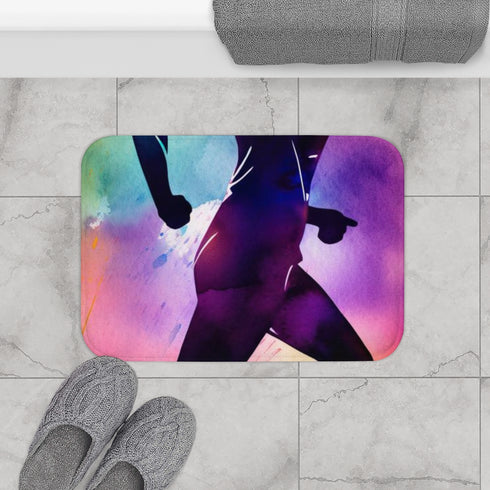 Dynamic Sprinter Athlete Silhouette — Non-Slip Bath Mat — Bathroom Floor Lifestyle View
