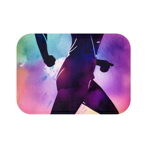 Dynamic Sprinter Athlete Silhouette — Non-Slip Bath Mat — Top-Down Velvet Microfibre Artwork View