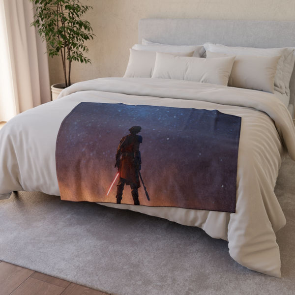 Ezra Bridger Standing on Lothal Roofto — Plush Fleece Throw Blanket — Drape over Sofa & Bed Lifestyle View
