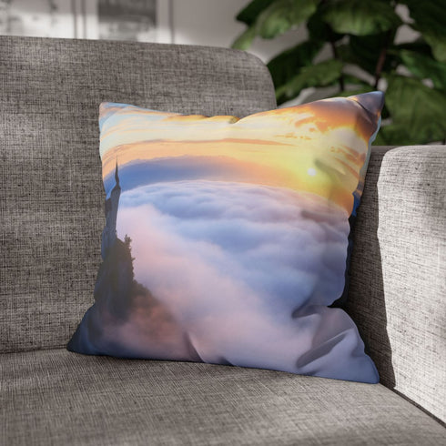 Fantasy Castle Above the Clouds — 40×40 Cushion Cover — Sofa & Living Room Lifestyle View