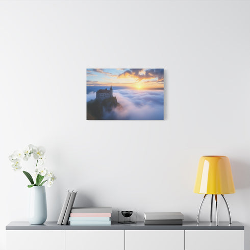 Fantasy Castle Above the Clouds — Stretched Canvas Wall Art — Living Room Wall Lifestyle View