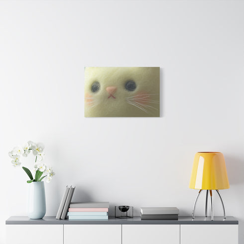 Cozy Felted Wool Cute Kitten — Stretched Canvas Wall Art — Living Room Wall Lifestyle View