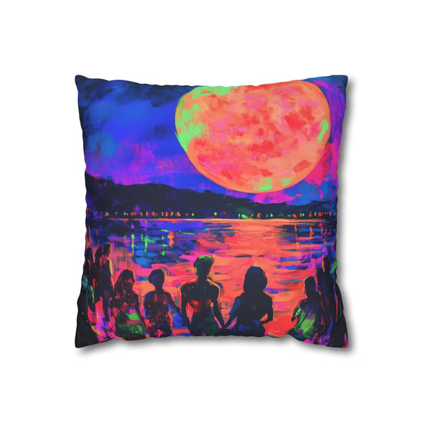 Festival Concert Night Full Moon Neon Colors Painti — Double-Sided Cushion Cover — Front Double-Sided Cushion View
