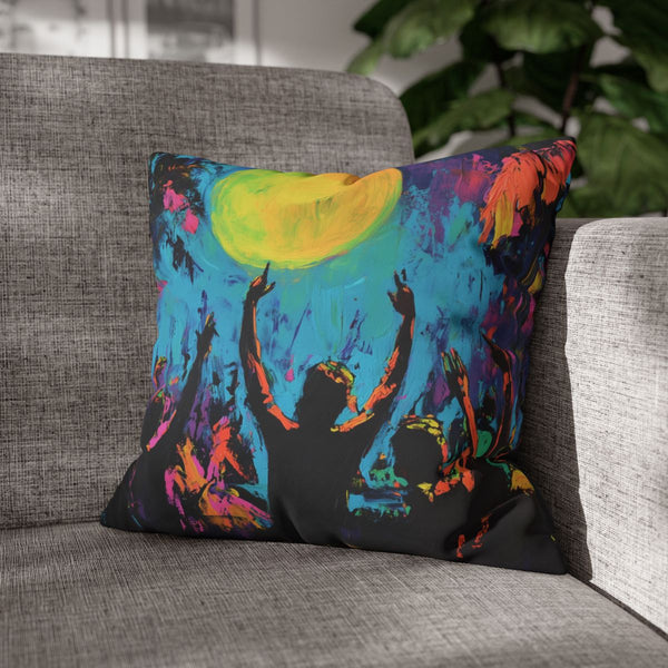 Festival Concert Night Full Moon Neon Colors Painti (Edition II) — Double-Sided Cushion Cover — Sofa & Armchair Living Room Lifestyle View