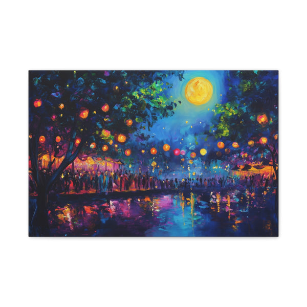 Festival Concert Night Full Moon Neon Colors Painti (Edition II) — 24×16 Canvas Wall Art — Front Gallery-Wrapped Canvas View