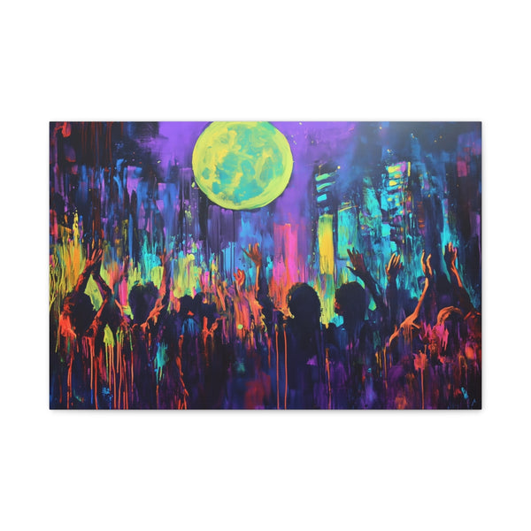 Festival Concert Night Full Moon Neon Colors Painti (Edition III) — 24×16 Canvas Wall Art — Front Gallery-Wrapped Canvas View