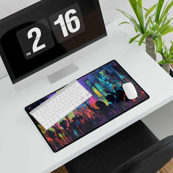 Festival Concert Night Full Moon Neon Colors Painti (Edition III) — XXL Gaming Desk Mat — Gaming & Workspace Desk Setup View