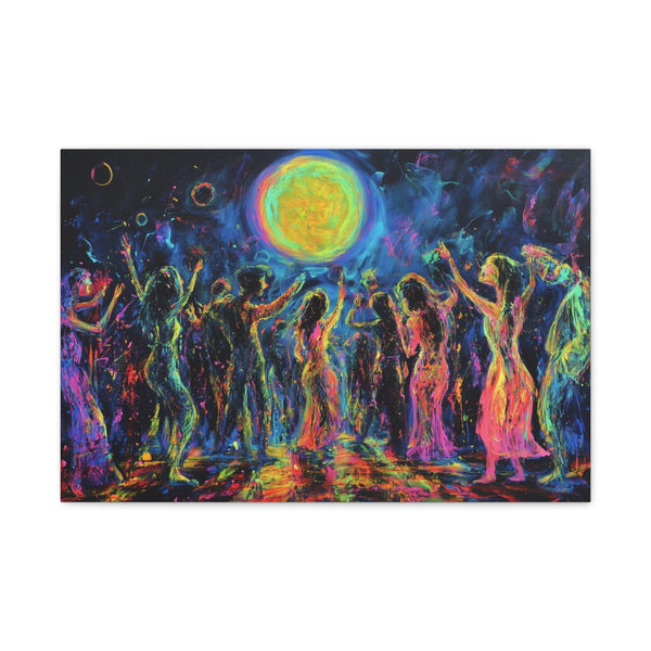 Festival Concert Night Full Moon Neon Colors Painti (Edition V) — 24×16 Canvas Wall Art — Front Gallery-Wrapped Canvas View