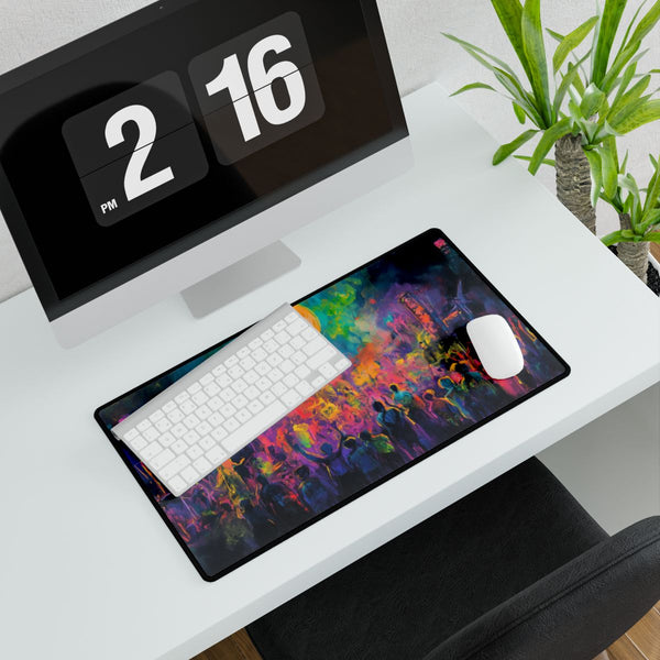 Festival Concert Night Full Moon Neon Colors Painti (Edition VI) — XXL Gaming Desk Mat — Gaming & Workspace Desk Setup View