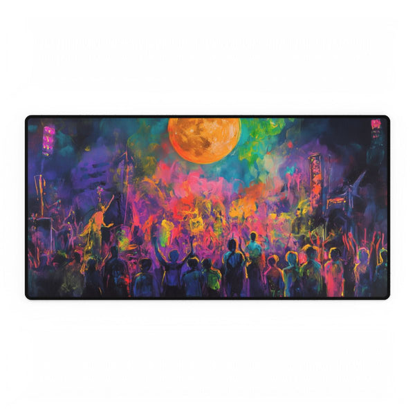 Festival Concert Night Full Moon Neon Colors Painti (Edition VI) — XXL Gaming Desk Mat — Full Top-Down Artwork View
