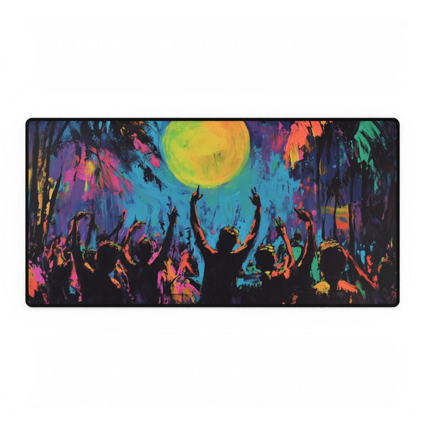 Festival Concert Night Full Moon Neon Colors Painti — XXL Gaming Desk Mat — Full Top-Down Artwork View