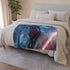 Finn Holding Lightsaber in Snowy Fores — Plush Fleece Throw Blanket — Drape over Sofa & Bed Lifestyle View