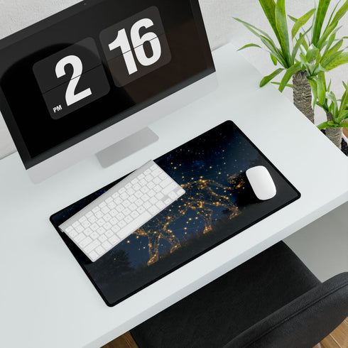 Firefly Constellation Forming Lion Shape — XXL Gaming Desk Mat — Gaming & Workspace Desk Setup View