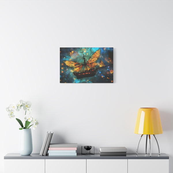Firefly Wings Carrying Ghost Ship (Edition III) — Stretched Canvas Wall Art — Living Room Wall Lifestyle View