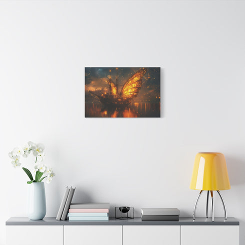 Firefly Wings Carrying Ghost Ship — Stretched Canvas Wall Art — Living Room Wall Lifestyle View