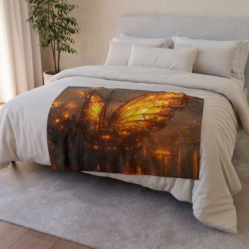 Firefly Wings Carrying Ghost Ship — 50×60 Plush Throw Blanket — 300 GSM Plush Coral Fleece Texture Close-Up