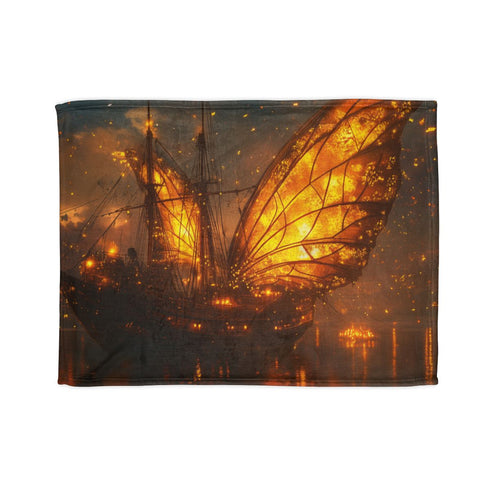 Firefly Wings Carrying Ghost Ship — 50×60 Plush Throw Blanket — Full Flat Artwork View