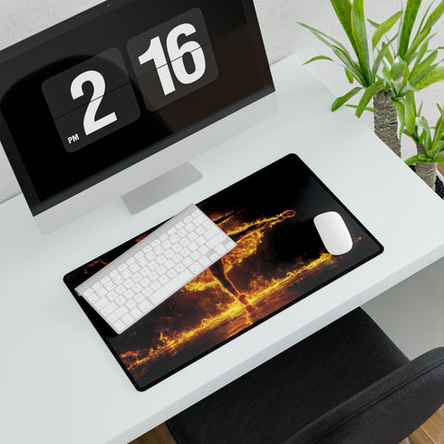 Firestorm in the Shape of Dancer — XL & XXL Desk Mat — Gaming & Workspace Desk Setup View