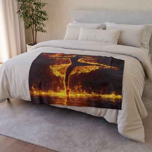 Firestorm in the Shape of Dancer — Plush Fleece Throw Blanket — Drape over Sofa & Bed Lifestyle View