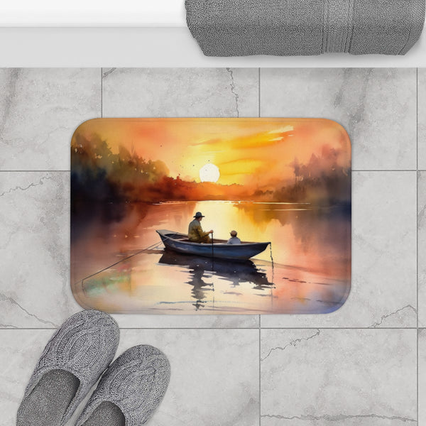 Fisherman Sunset — Non-Slip Bath Mat — Bathroom Floor Lifestyle View
