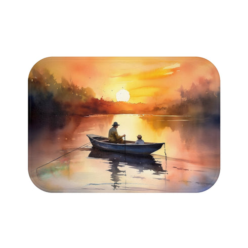 Fisherman Sunset — Non-Slip Bath Mat — Top-Down Velvet Microfibre Artwork View