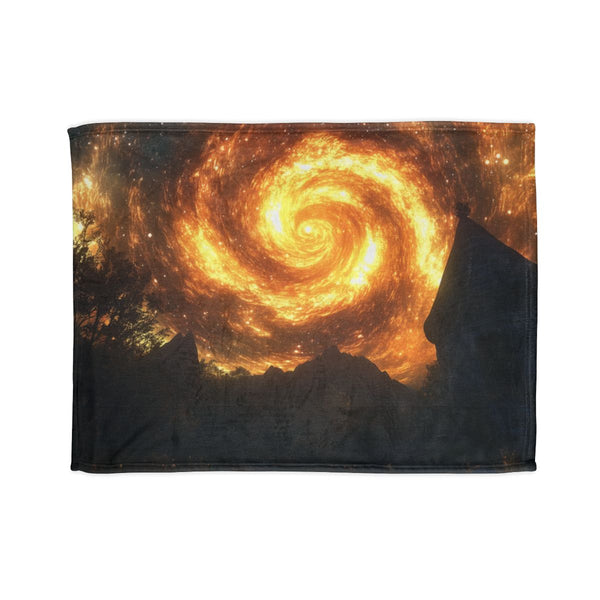Flaming Spiral Galaxy over Lost Shrine Plush Fleece Throw Blanket